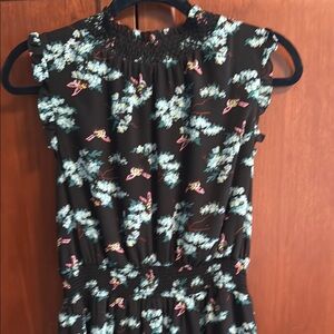 J. Crew Black Floral Midi Dress with Blue and Pink Accents